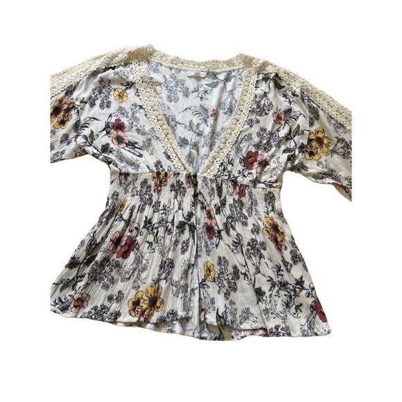 Coco & Jamieson crinkle rayon floral with Lace trim BOHO size M - Picture 2 of 8